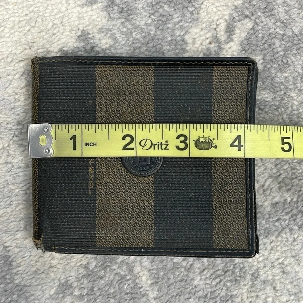 Fendi Tobacco Pequin Coated Canvas Bifold Wallet Stripe Compact